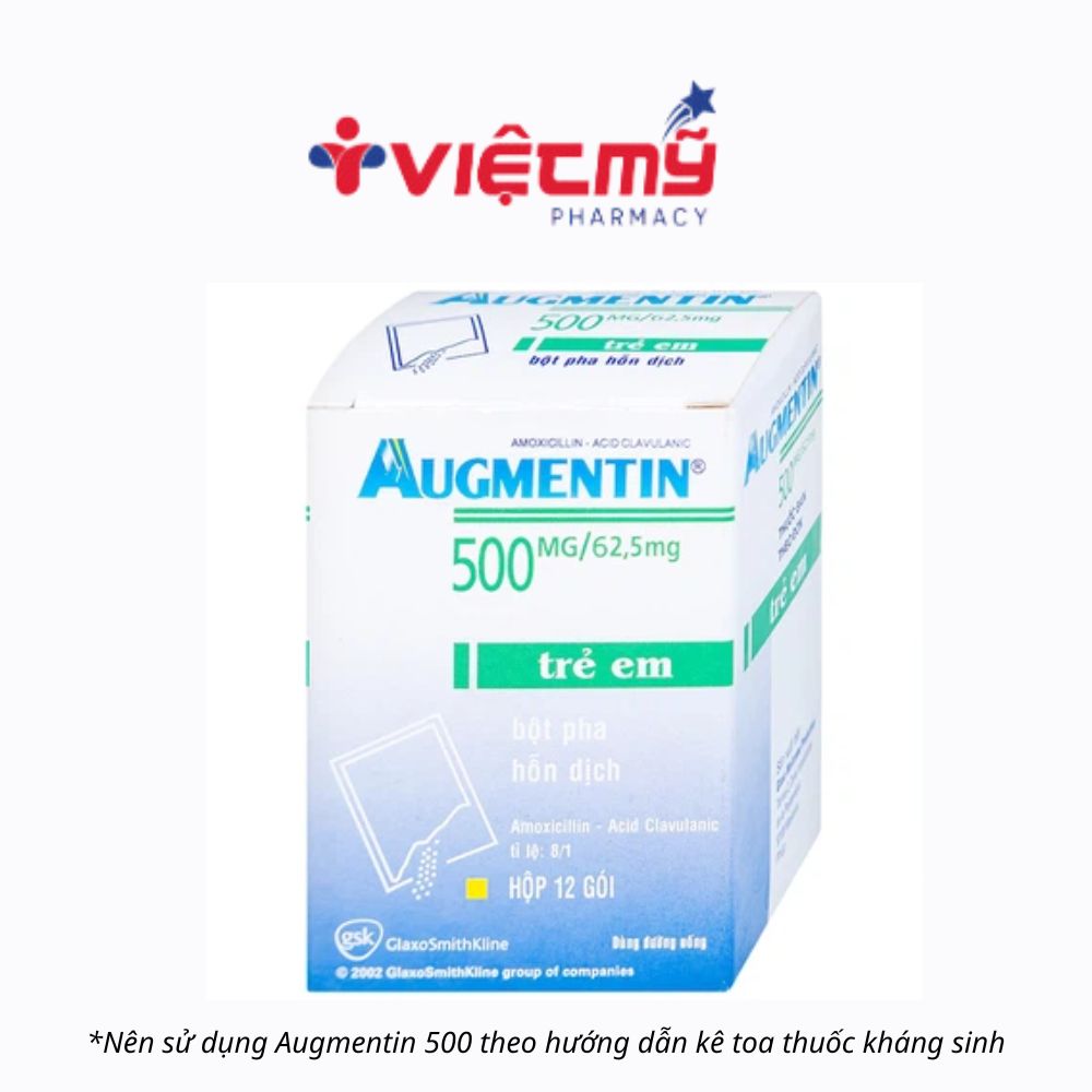 Bột Augmentin 500mg/62.5mg (12 gói) là một loại kháng sinh phổ rộng