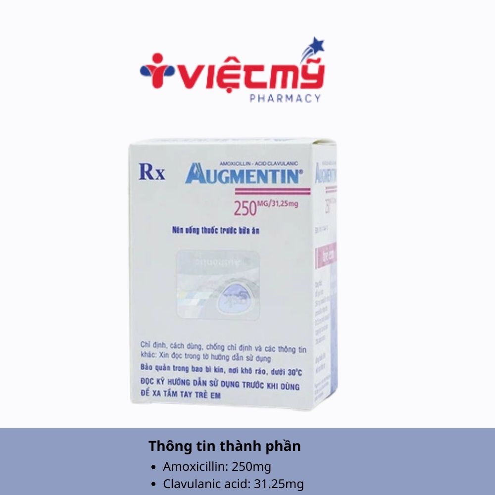 Bột pha hỗn hợp uống Augmentin 250mg (12 gói) là thuốc kháng sinh hiệu quả