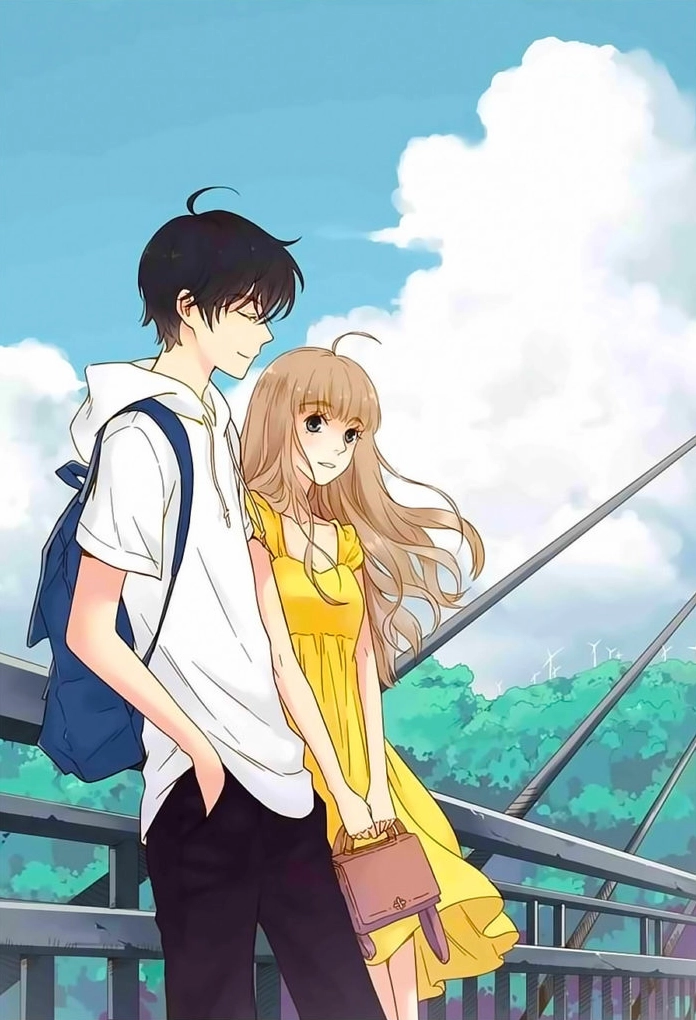 Ảnh anime couple dễ thương với chàng trai đang ôm cô gái từ phía sau đầy ấm áp và ngọt ngào.