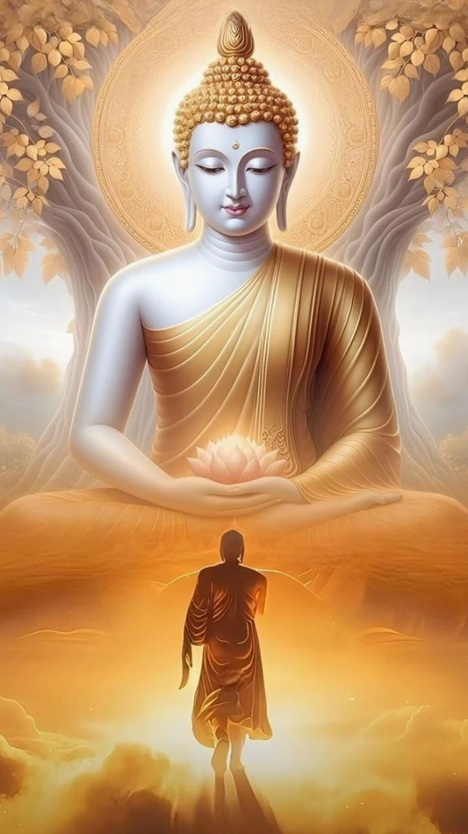 Hình ảnh con đường tâm linh dẫn đến với Phật qua những đóa sen