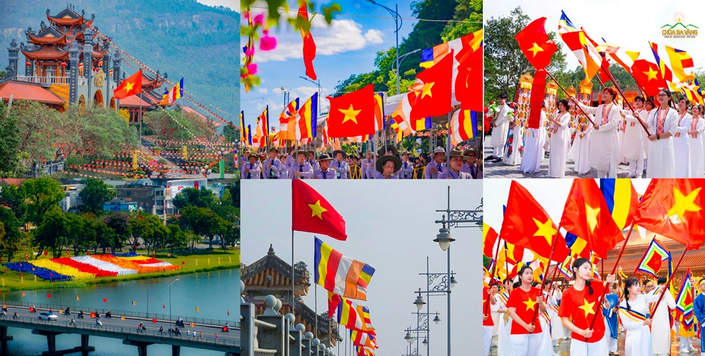 Lá cờ Phật giáo trở thành biểu tượng cao quý và thường tung bay song song cùng quốc kỳ Việt Nam