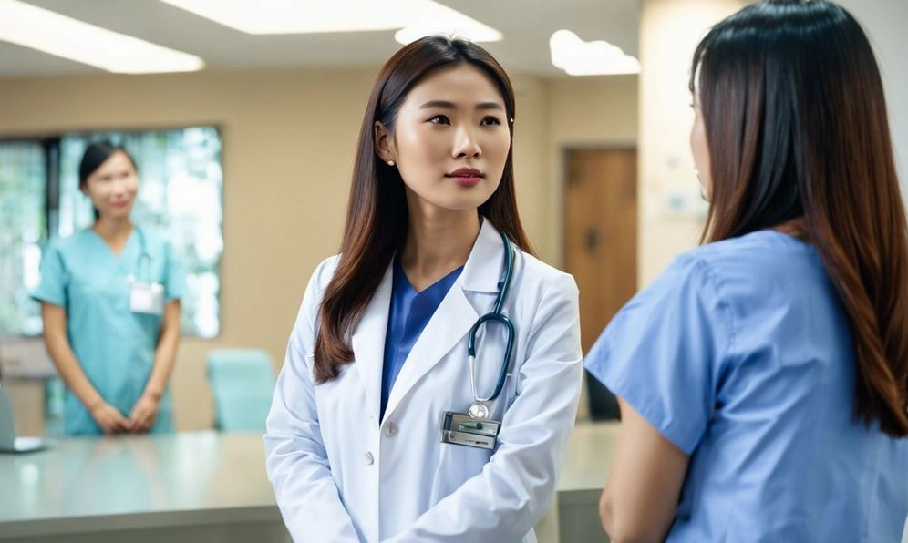 Một bác sĩ đang tư vấn cho bệnh nhân về việc sử dụng thuốc an toàn
