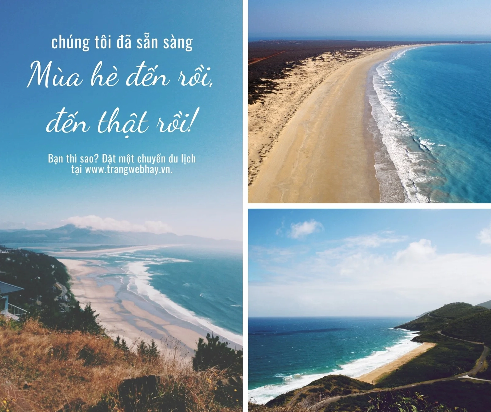 Ảnh ghép bãi biển theo phong cách đơn giản, thích hợp cho bài đăng Facebook