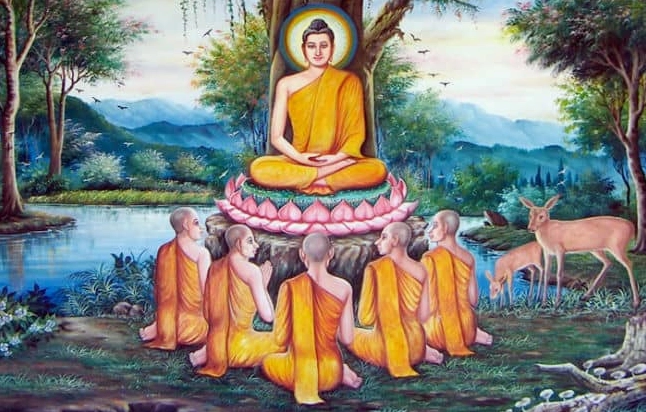 Bánh xe pháp luân tượng trưng cho Tứ Diệu Đế trong Phật giáo, con đường dẫn đến sự chấm dứt khổ đau và đạt được an vui