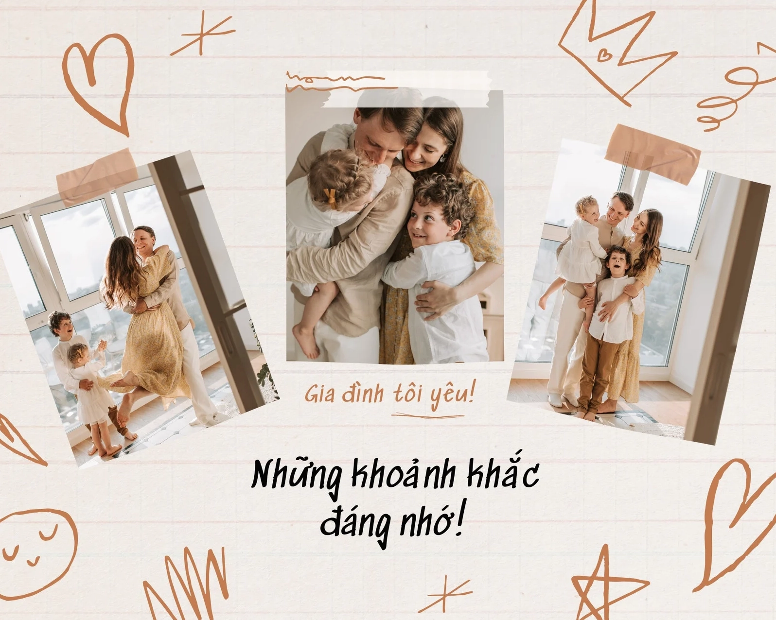 Bộ ảnh ghép ngang nghệ thuật về gia đình với tông màu nâu be