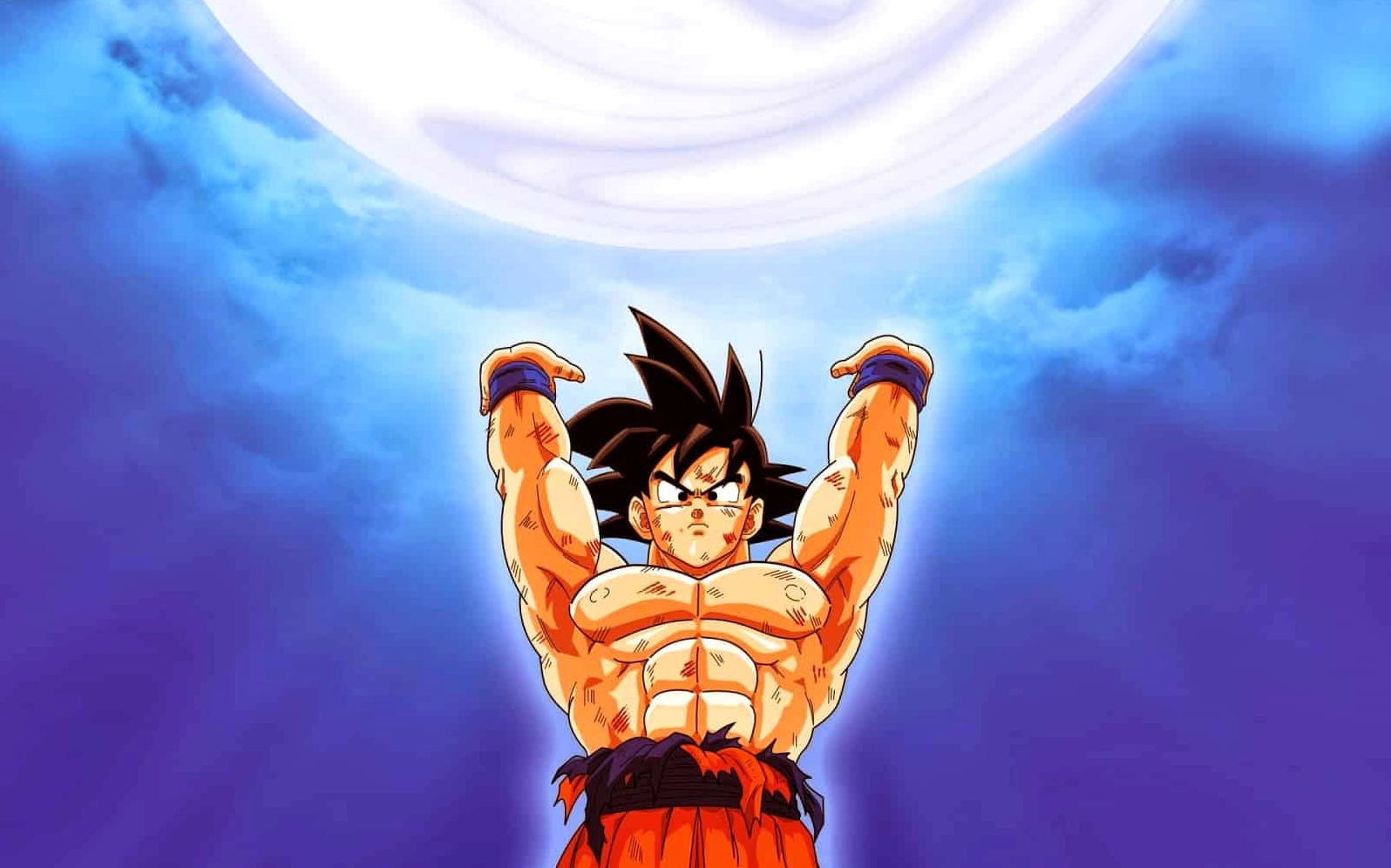 Hình nền Songoku 4K mạnh mẽ nhất với hào quang rực lửa bao quanh.