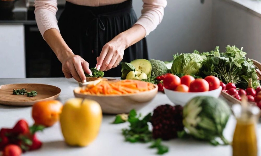 Một bữa ăn lành mạnh với nhiều rau xanh, cá hồi và ngũ cốc giúp phòng ngừa ung thư đại tràng.